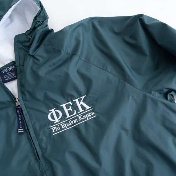 VTG Charles River Apparel Frat House Collegiate Green Pullover Nylon Jacket M - Picture 10 of 11